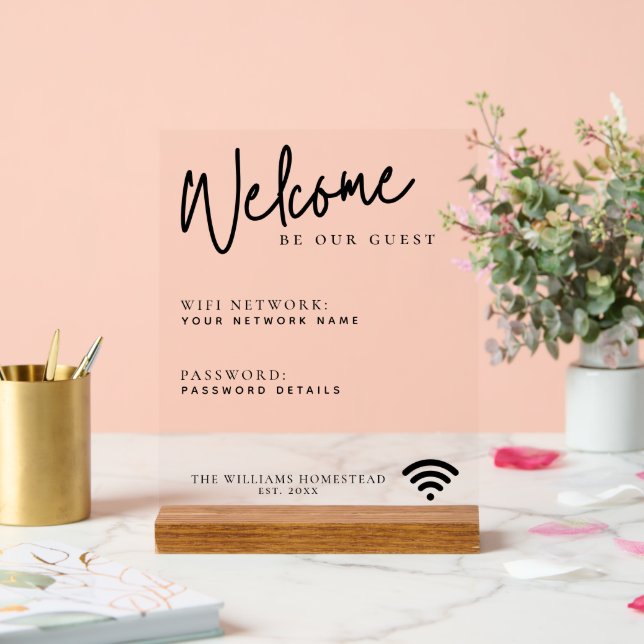 Moderne WiFi-Netzwerkkennwortinformation Acrylschild (Hochzeit)