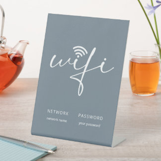 Moderne WiFi-Schrift Netzwerk-Passwort Staubblau Sockelschild