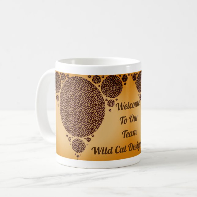 Moderne Wild Cat Pattern Geometric Mitarbeiter Wil Kaffeetasse (Vorderseite Links)