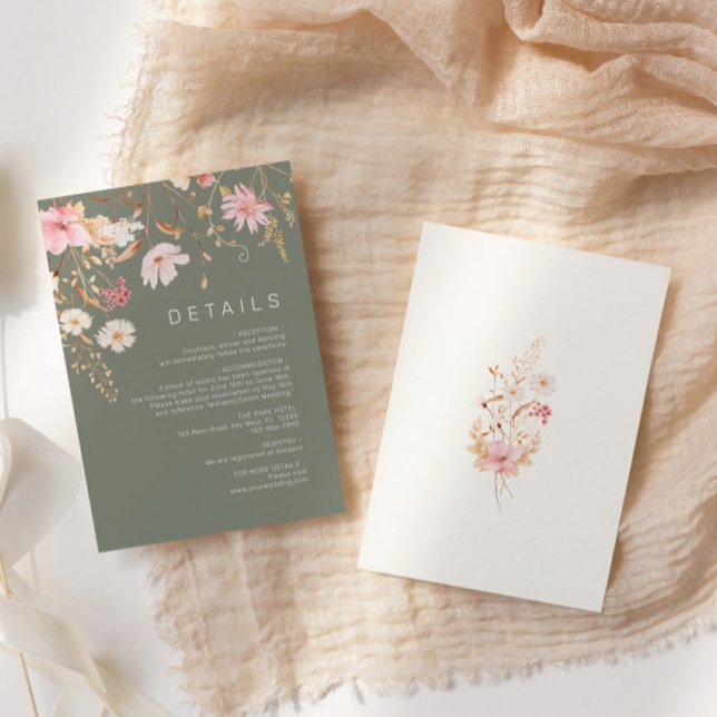 Moderne Wildblume | Angaben zur grünen Hochzeit Begleitkarte (Von Creator hochgeladen)