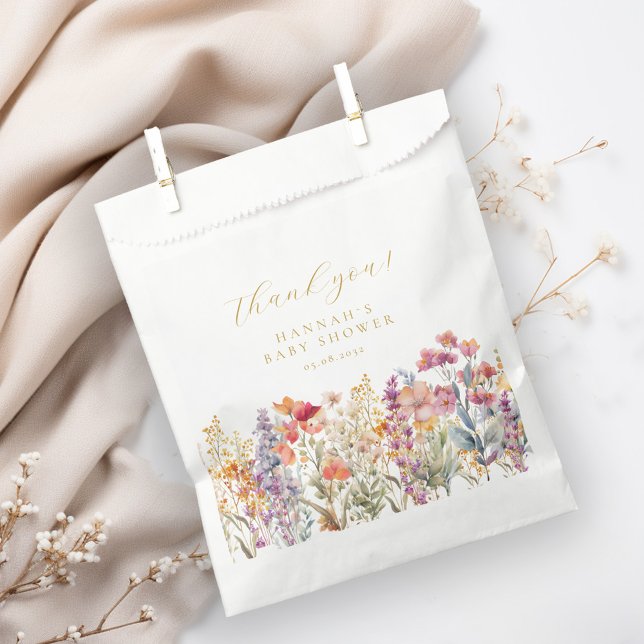 Moderne Wildblume Babydusche Geschenktütchen (Modern, Wildflower Baby Shower Favor Bag with your name and date.)