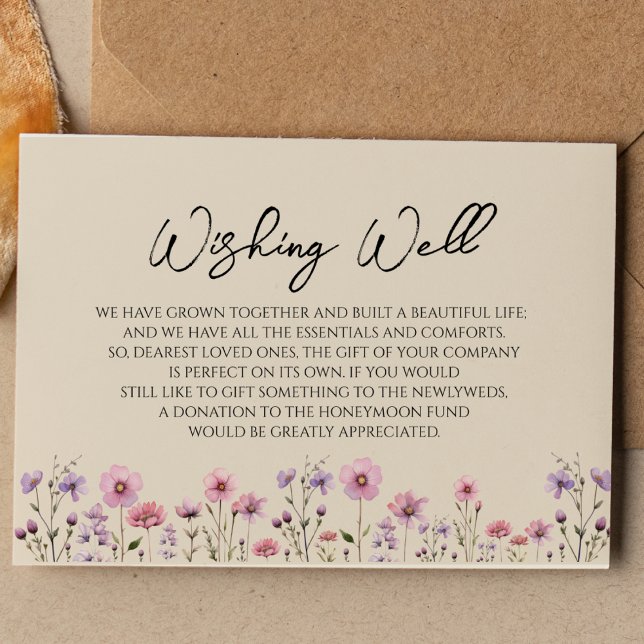 Moderne Wildblume Beige Hochzeit wünschend gut Begleitkarte (Von Creator hochgeladen)