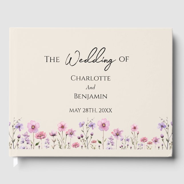Moderne Wildblume Beige Wedding Gästebuch (Vorderseite)