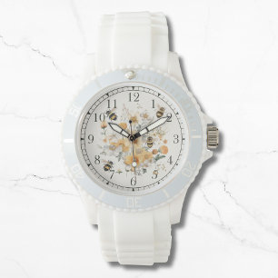 Moderne Wildblume Blumenbiene Stilvolle Chic Woman Armbanduhr