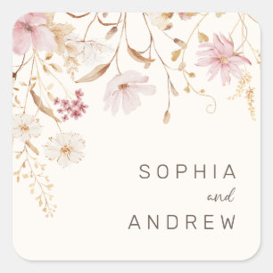 Moderne Wildblume   Botanischer Garten Hochzeit Quadratischer Aufkleber