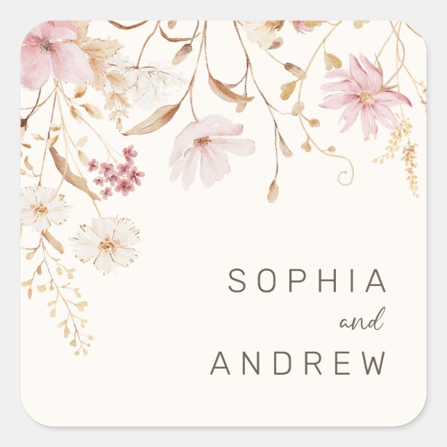 Moderne Wildblume | Botanischer Garten Hochzeit Quadratischer Aufkleber (Vorderseite)