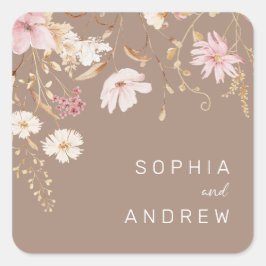 Moderne Wildblume | Botanischer Garten Hochzeit Quadratischer Aufkleber