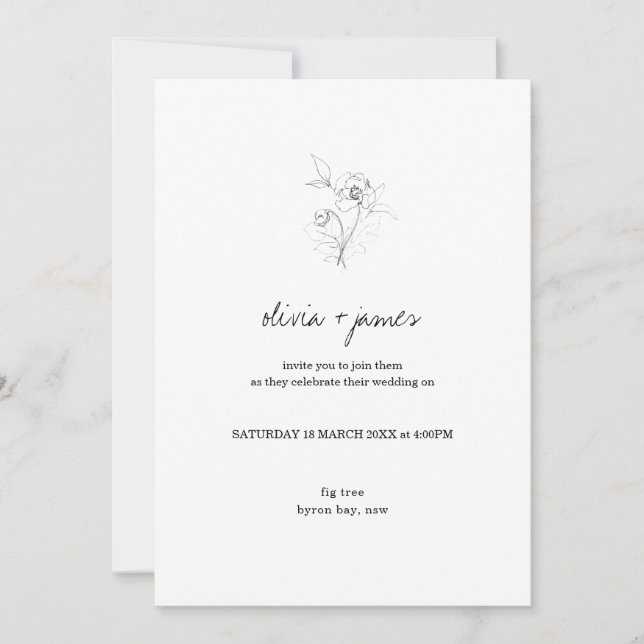 Moderne Wildblume Drehbuch Schriftart Hochzeit Einladung (Vorderseite)