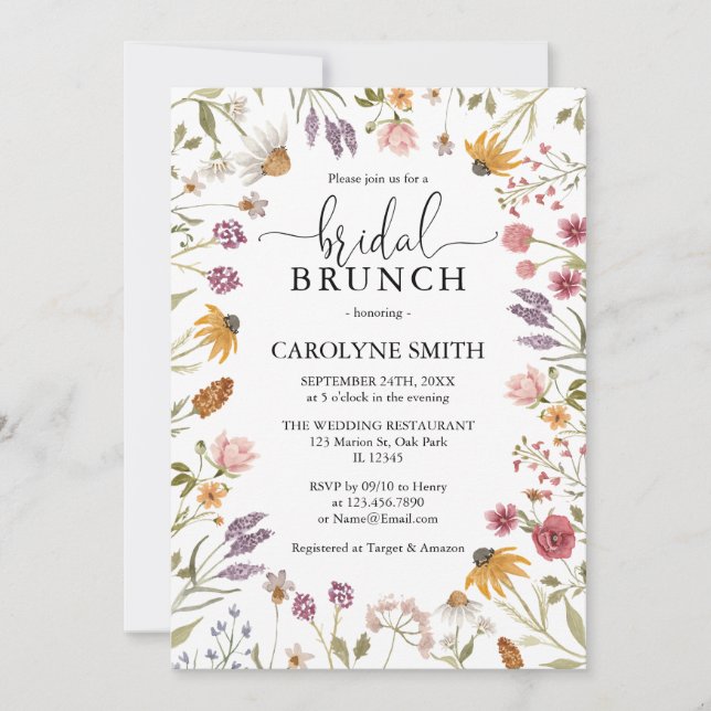Moderne Wildblume Elegante Boho Bridal Brunch Einladung (Vorderseite)
