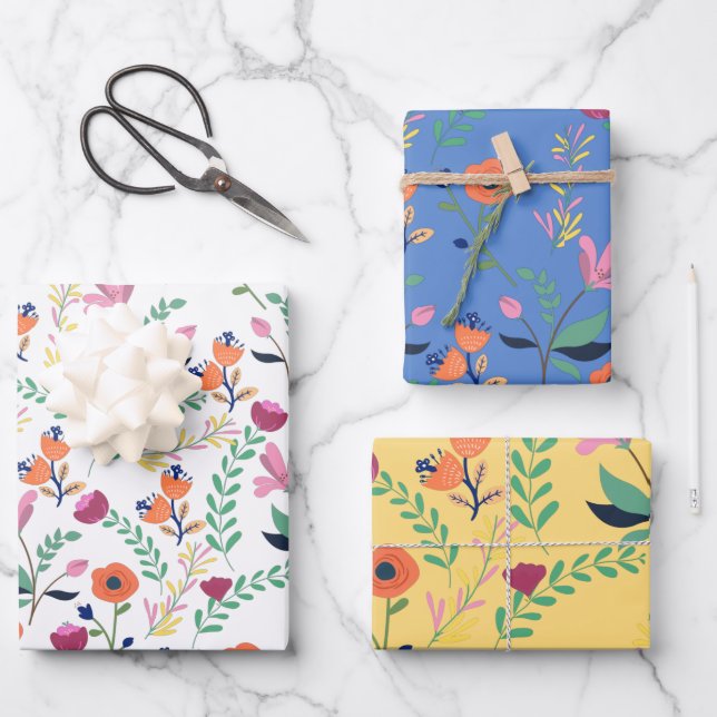 Moderne Wildblume Frühling Wiese Blumen Geschenkpapier Set (Vorderseite)