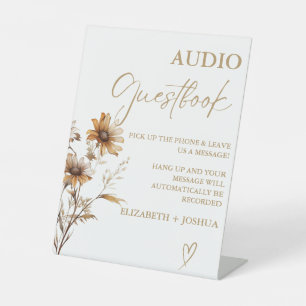 Moderne Wildblume Gold Audio Gästebuchunterschrift Sockelschild