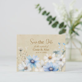 Moderne Wildblume Hochzeit rettet das Datum Postkarte