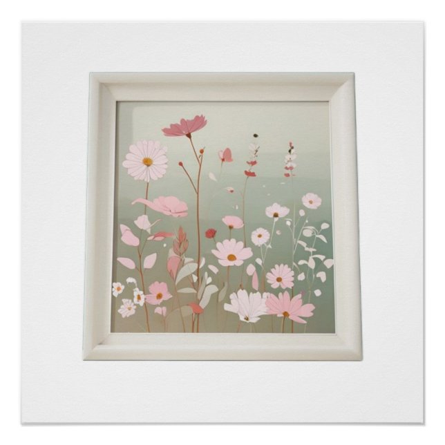 Moderne Wildblume Illustration Japandi Wohngestalt Poster (Vorderseite)