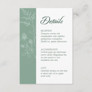 Moderne Wildblume Minimal Sage Green Wedding Begleitkarte