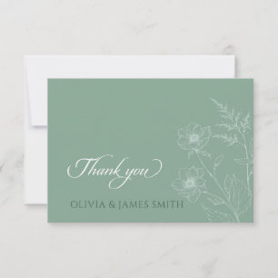 Moderne Wildblume Minimal Sage Green Wedding Dankeskarte