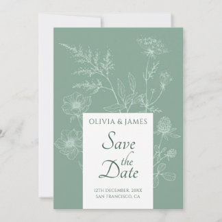 Moderne Wildblume Minimal Sage Green Wedding Save The Date