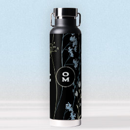 Moderne Wildblume Monogram Black Light Blue Large Trinkflasche