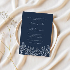 Moderne Wildblume Navy Blue Wedding Einladung