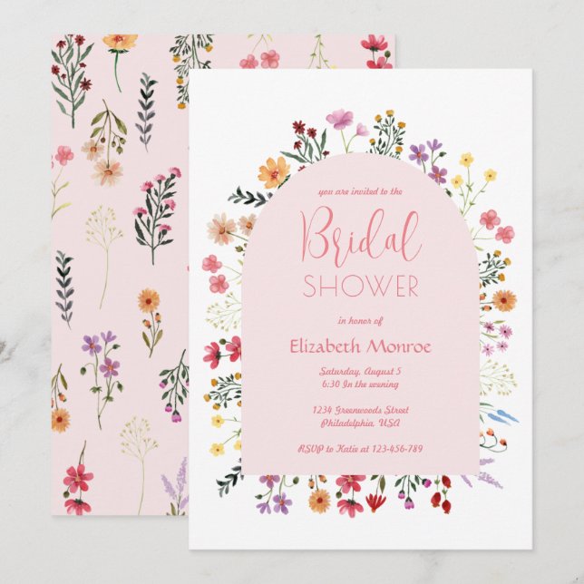 Moderne Wildblume Rosa Brautparty Einladung (Vorne/Hinten)