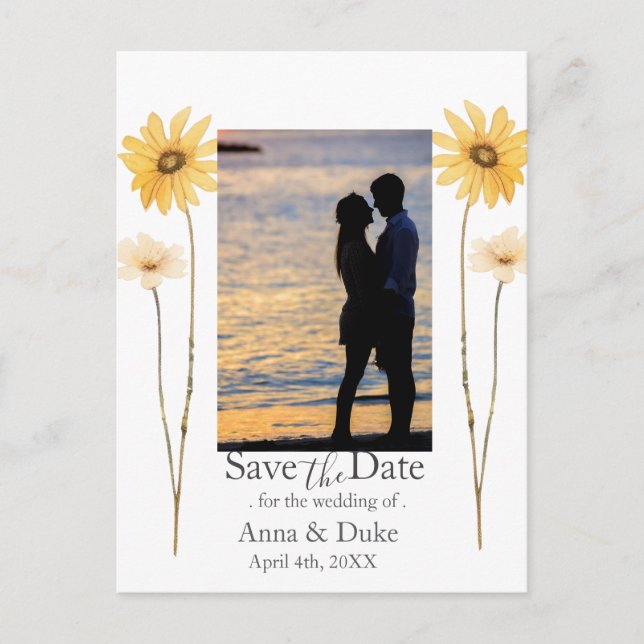Moderne Wildblume Save the Date Foto Postkarte (Vorderseite)