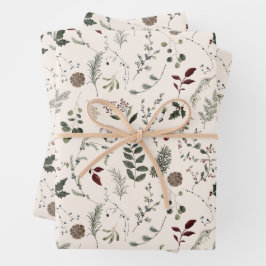 Moderne Wildblume Wasserfarbenes Weihnachtsmuster Geschenkpapier Set
