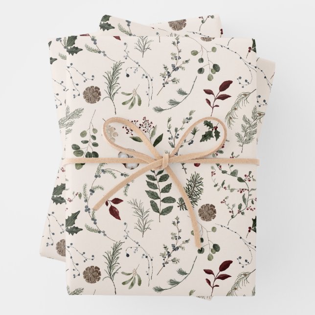 Moderne Wildblume Wasserfarbenes Weihnachtsmuster Geschenkpapier Set (Beispiel)