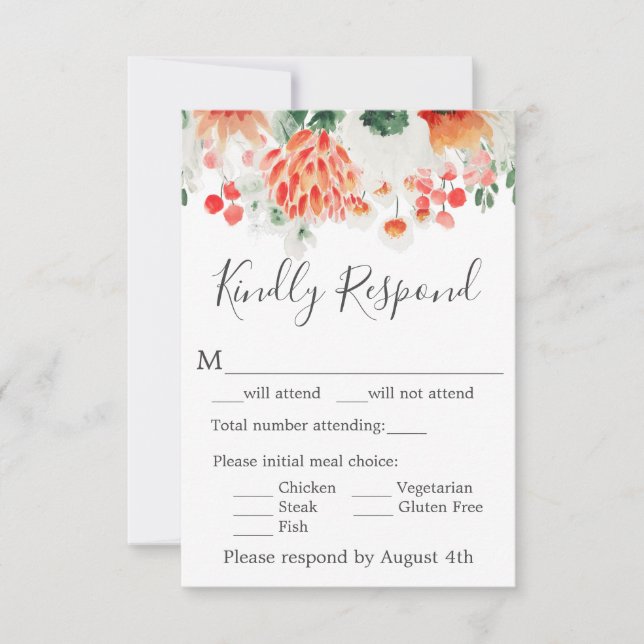 Moderne Wildblumen aus orangefarbenem Grün RSVP Karte (Vorderseite)