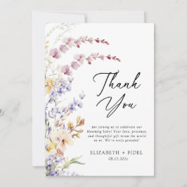 Moderne Wildblumen Babydusche Dankeskarte