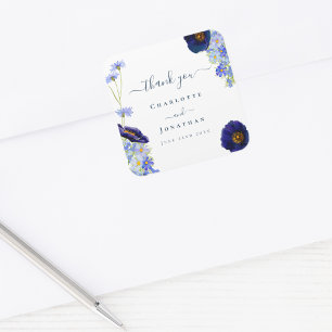 Moderne Wildblumen Blaue Hochzeit Danke Quadratischer Aufkleber