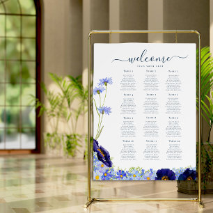 Moderne Wildblumen Blaue Hochzeit Poster