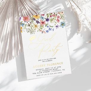 Moderne Wildblumen Blumenstudium Foto Party Folieneinladung