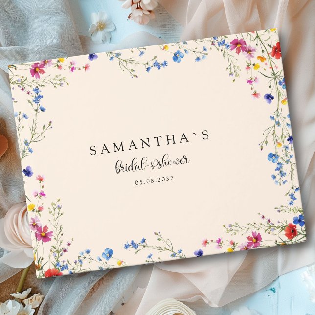 Moderne Wildblumen-Brautparty Gästebuch (Modern Wildflower Beige Bridal Shower Guest Book)