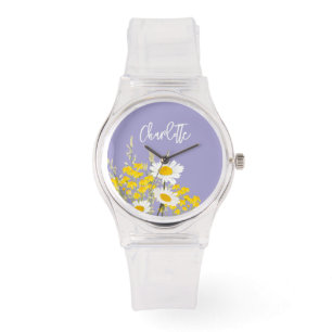 Moderne Wildblumen für Monogramm Armbanduhr