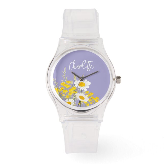 Moderne Wildblumen für Monogramm Armbanduhr (Vorderseite)