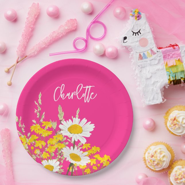 Moderne Wildblumen für Monogramm Pappteller (Party)