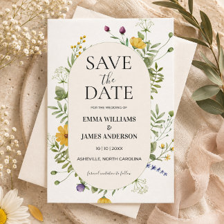 Moderne Wildblumen-Hochzeit Elegante Florale Fotog Save The Date