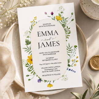 Moderne Wildblumen-Hochzeit Elegante Wiesen-Blumen Einladung