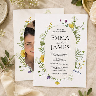 Moderne Wildblumen-Hochzeit Elegante Wiesenblumen Einladung