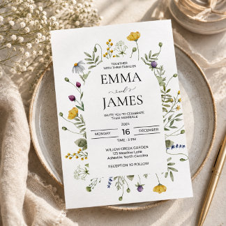 Moderne Wildblumen-Hochzeitswiese Floral Arch Einladung