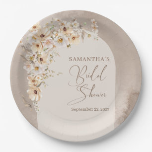 Moderne Wildblumen Ivory Boho Arch Brautparty Pappteller