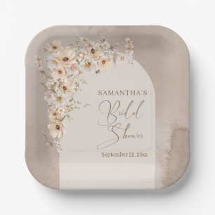 Moderne Wildblumen Ivory Boho Arch Brautparty Pappteller