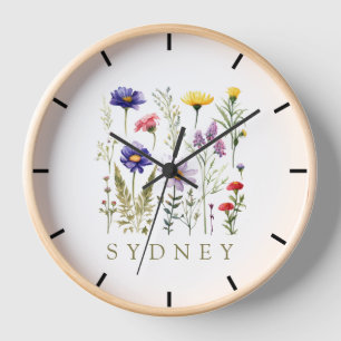 Moderne Wildblumen mit individuellem Namen Uhr