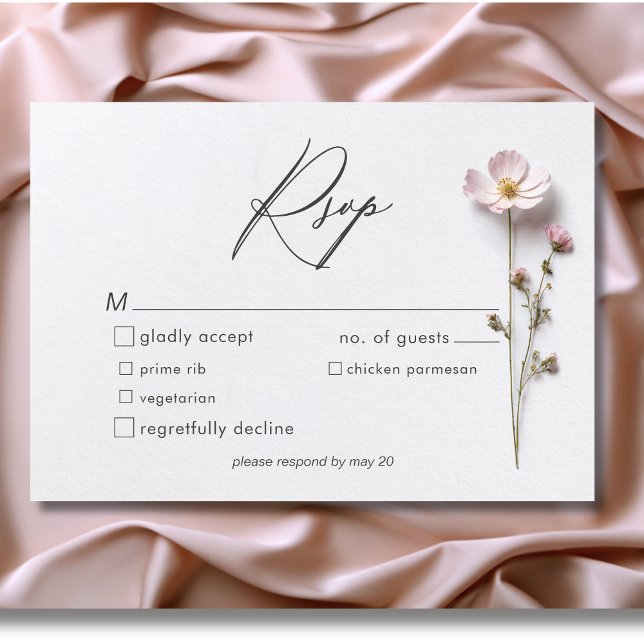Moderne Wildblumen mit Pastellfarben RSVP Karte (Modern Pressed Pastel Wildflowers Wedding Dinner RSVP Card)