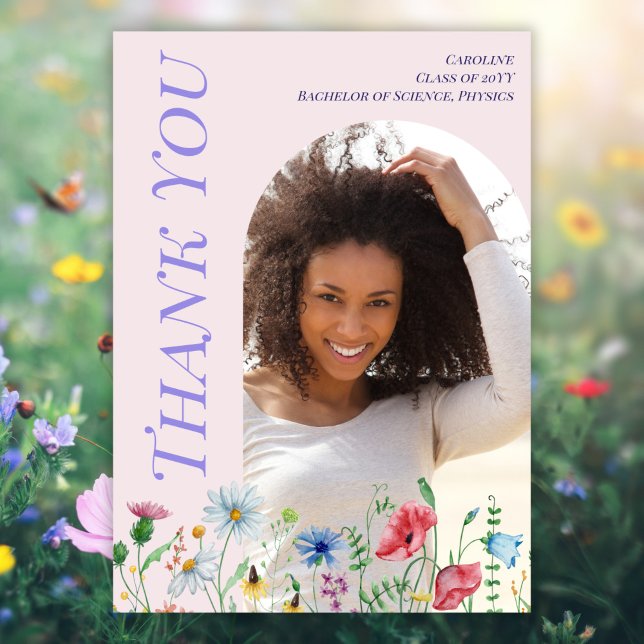 Moderne Wildblumen Rosa Abschluss 2025 Arch Foto Dankeskarte (Von Creator hochgeladen)