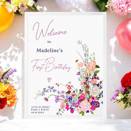 Moderne Wildblumen schreiben 1. Geburtstag Poster