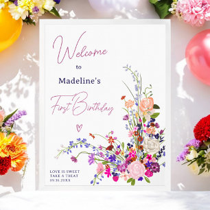 Moderne Wildblumen schreiben 1. Geburtstag Poster