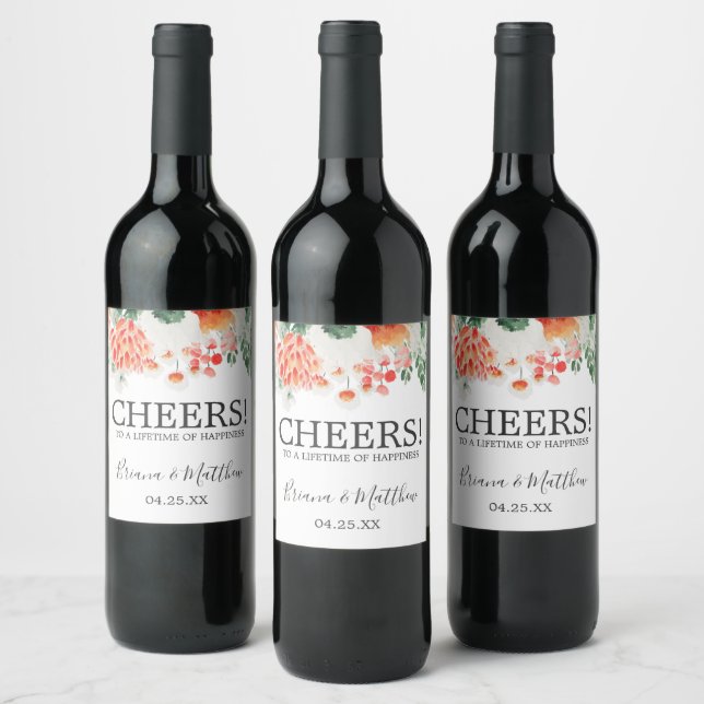 Moderne Wildblumen Wasserfarben Trendy Flora Wine Weinetikett (Flaschen)