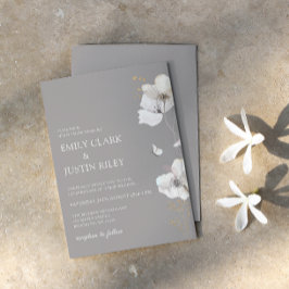 Moderne Wildblumen Watercolor Beige Hochzeit Einladung