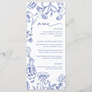Moderne Wildblumenblaue Blumenbrunch-Brautjungfern Menükarte