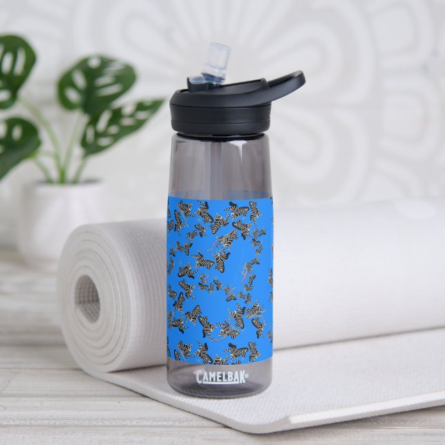 Moderne wilde blaue Zebra Trinkflasche (Yoga (gedreht))